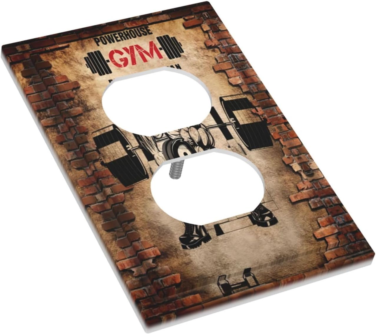 Vintage Gym Retro Brick Dumbbell Muscular Man 1 Gang Outlet Plate Duplex Decorative Art Outlet Covers Electrical Receptacle Lightswitch Faceplate Dimmer for Bedroom Boyroom Bathroom Decor image 3