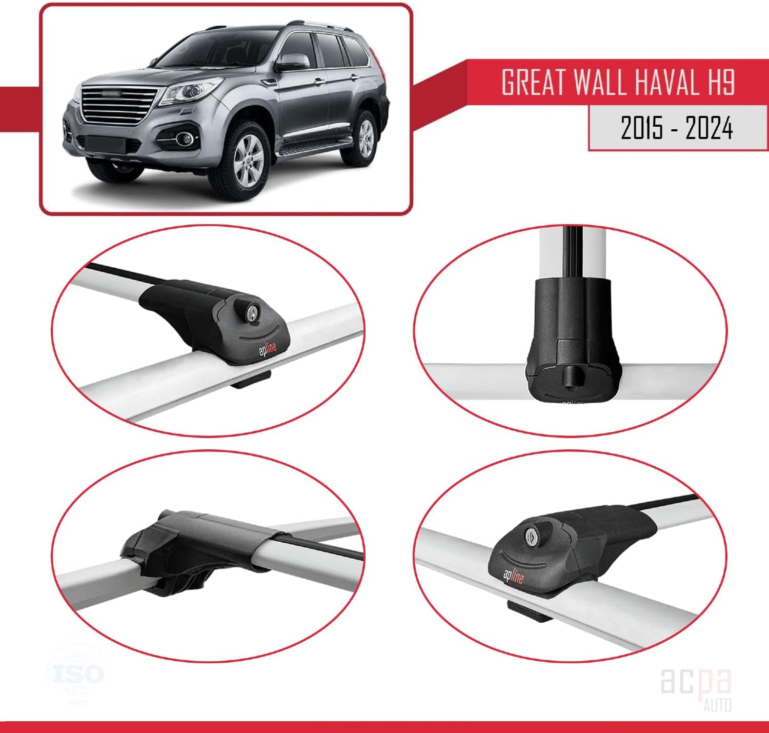 Compatible with Great Wall Haval H9 2015-2023 Roof Rack ACE-1 Roof Rack Pack Carrier Grey