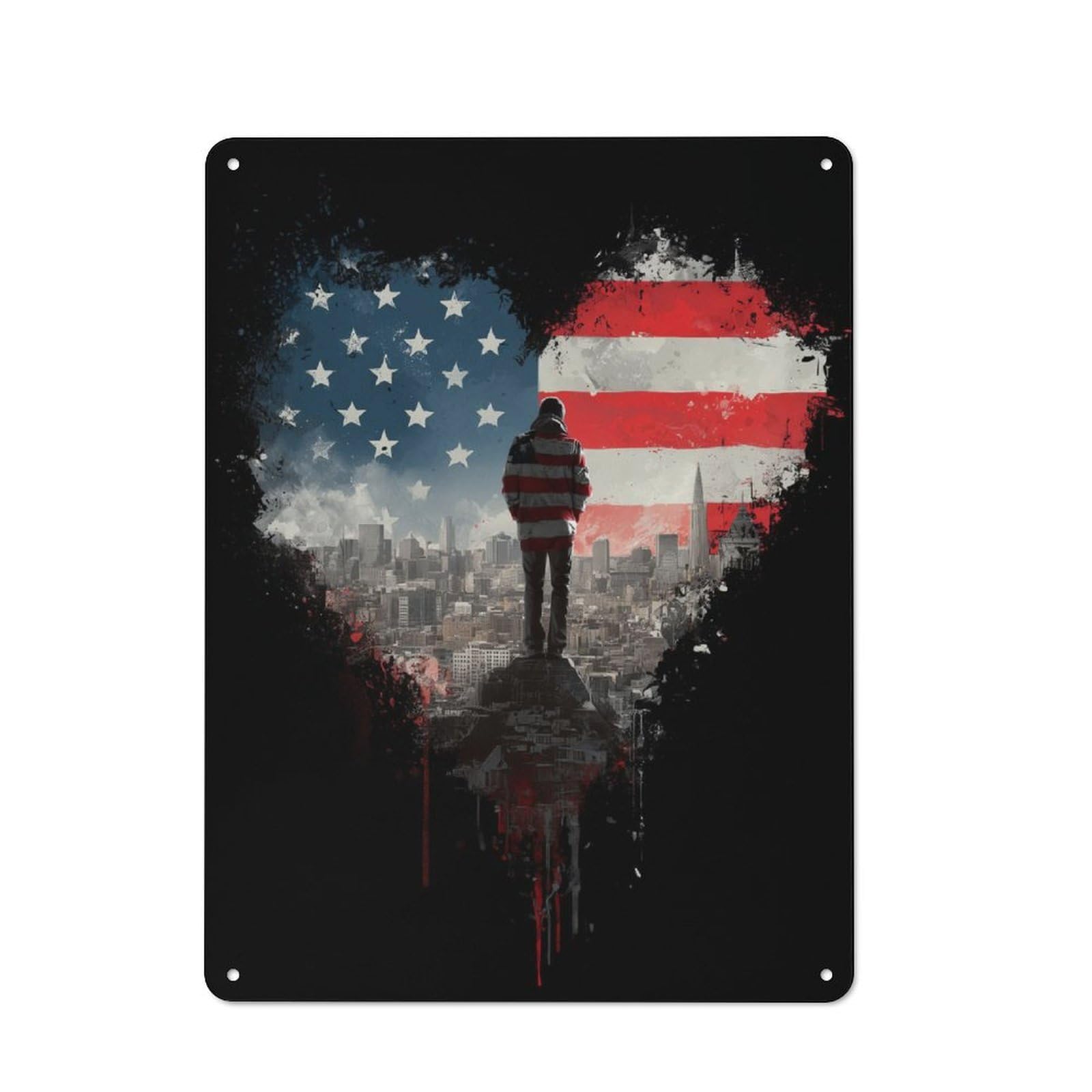Junmoney Stars & Stripes Cityscape Vintage Tin Sign 40X30cm For Dining Room Or Kitchen, Suited To Dining Room Decor Fans