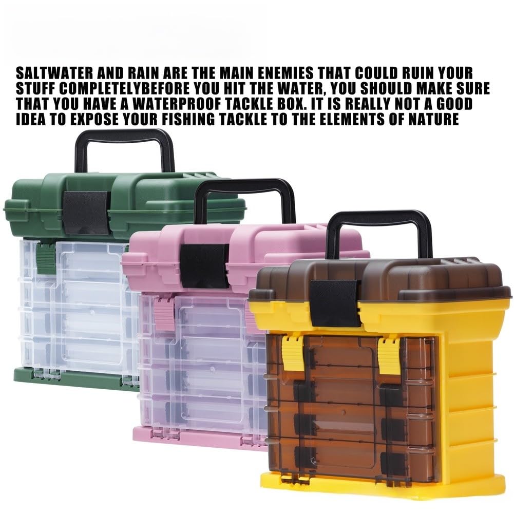 Caja de aparejos de pesca multifuncional con asa, organizador de almacenamiento de polipropileno impermeable con cajones, señuelos, ganchos y equipo