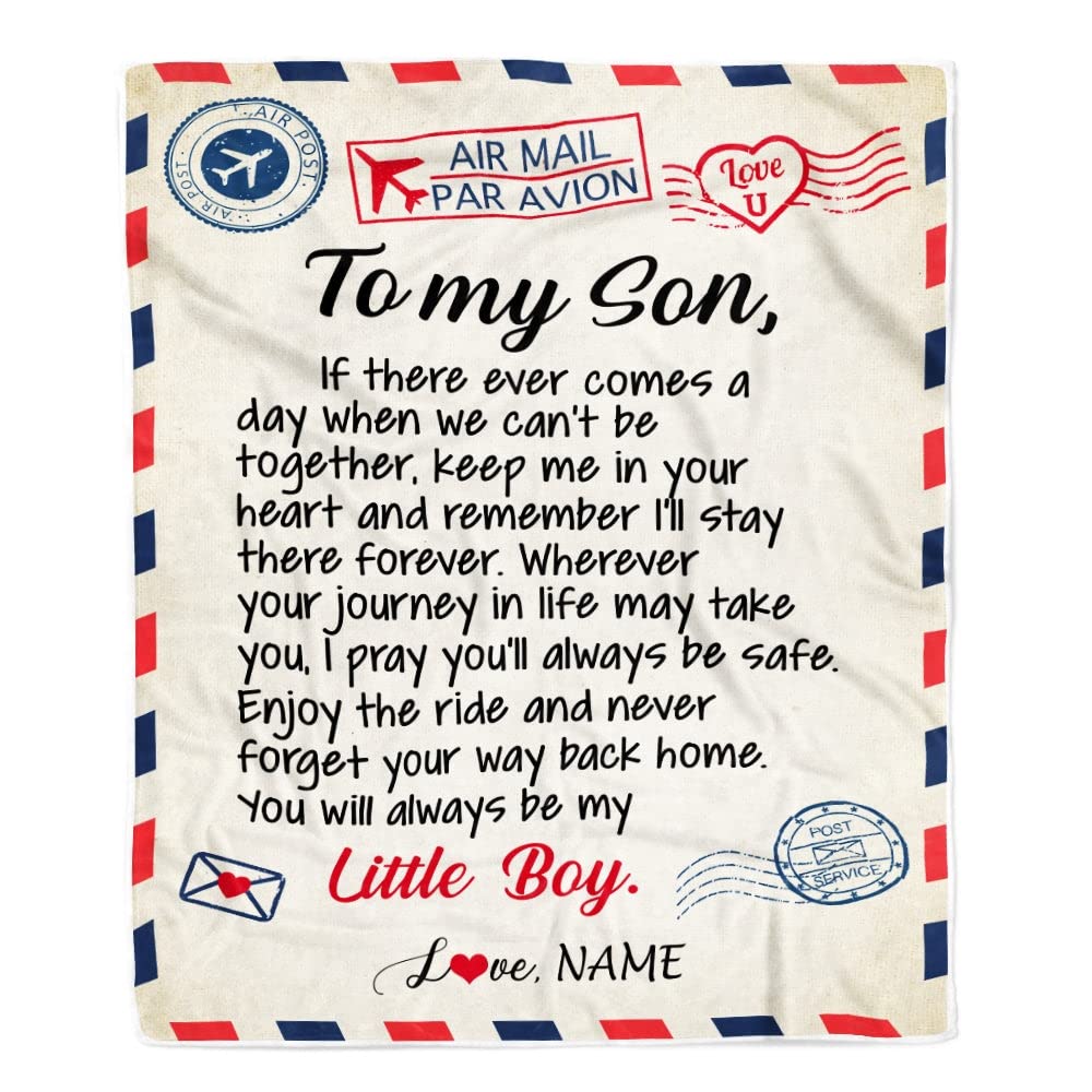 CenturyTee Personalized to My Son Blanket from Mom Dad Air Mail Letter Little Boy Son Birthday Graduation Customized Bed Quilt Fleece Throw Blanket (30 x 40 in Baby Size)