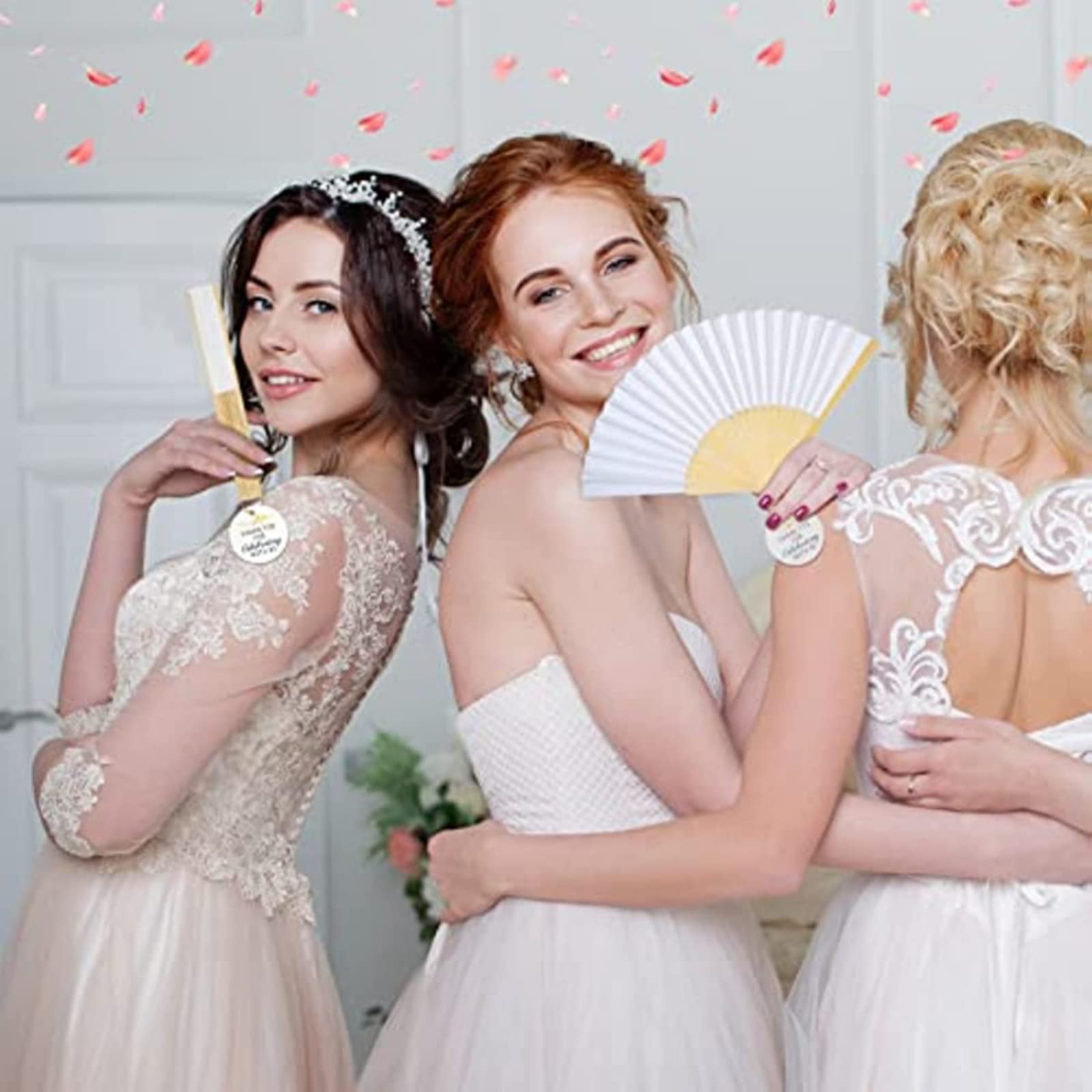 Ler Abanico Boda para Invitados Personalizados,abanicos de Madera y Tela Blancos,Abanico pequeño para Bolso pequeño,Detalles de Boda para Invitados (E,20 PCS)