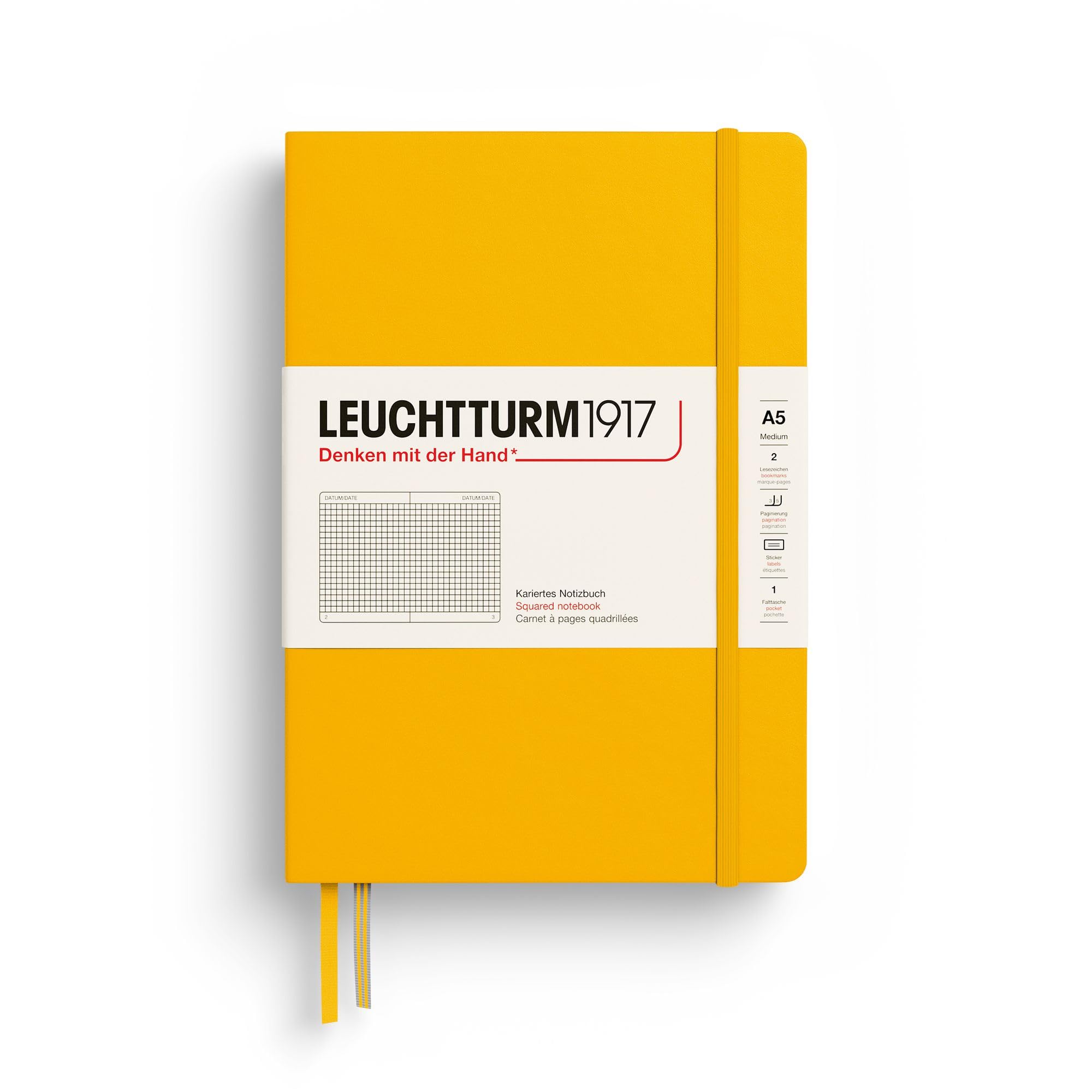 LEUCHTTURM1917 - Notebook Hardcover Medium A5-251 Numbered Pages for Writing and Journaling (Sunflower, Squared)