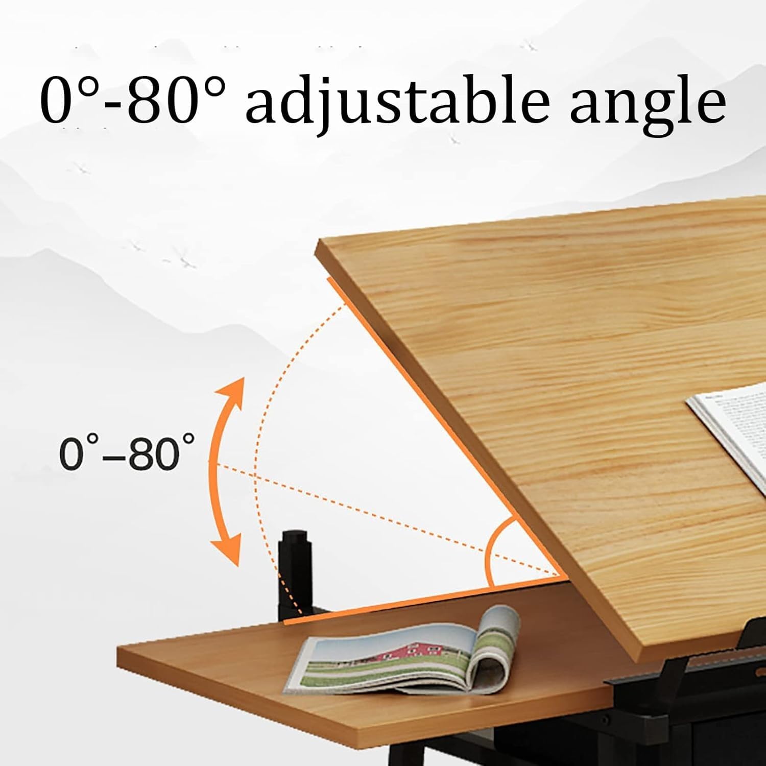 Drawing Table Adjustable Drafting Table with Stool, Tiltable Draft Desk Drawing Table, Bamboo/Sood Tabletop Drawing Table, with Storage and Drawers, Art Desk for Drawing