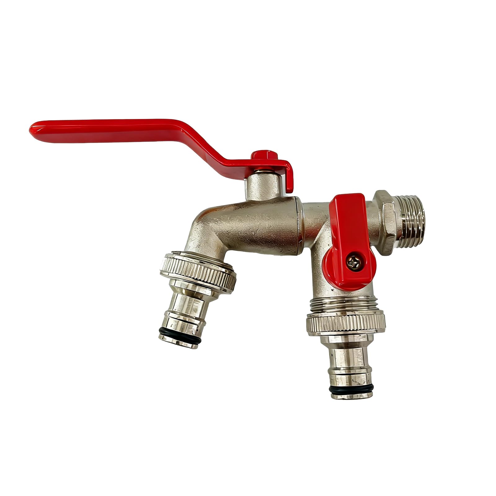 Dual Outlet Garden Tap, 1/2 Inch Heavy Duty Brass Wall Mounted Outdoor Faucet with Leak-Proof Design, Frost Resistant Water Flow Control for Gardening, Car Washing & Irrigation, Red-picture-10