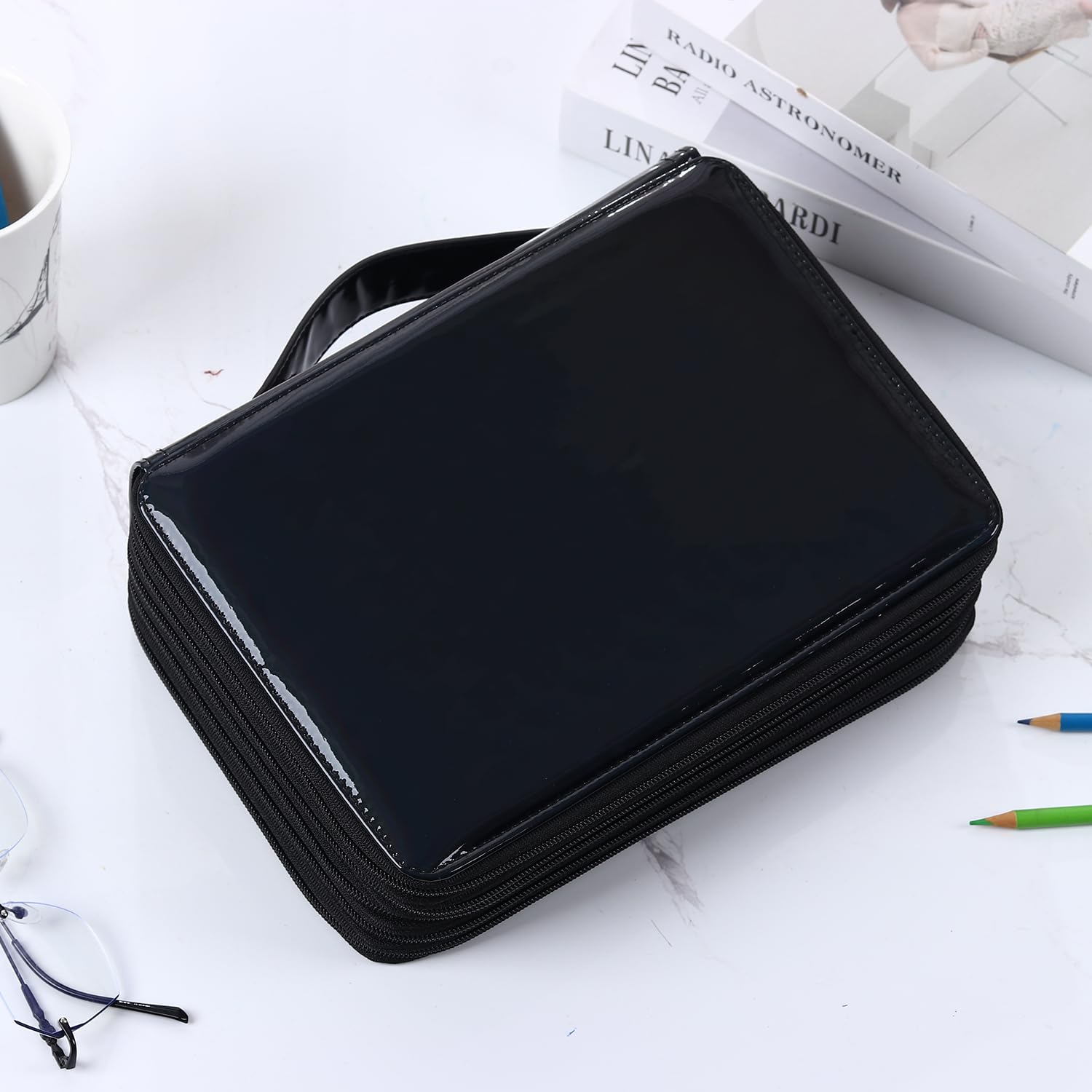 Shulaner Astuccio colorato con 250 scomparti con chiusura a cerniera, impermeabile, in pelle PU, organizer per penne, organizer per artisti (nero)