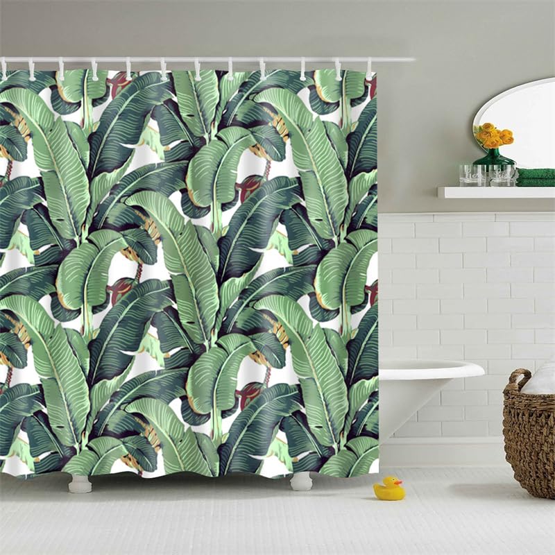 Tropical Green Palm Leaf Banana Leaves Shower Curtain Watercolor Botanical Banana Tree Nature Plant Curtain for Bathroom Decor 180 * 180cm