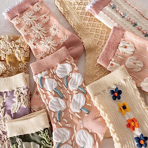 Cute Socks for Women, Floral Socks, Perfect for Casual or Dress Wear, Geometric 3D Textured, Ankle Cotton Sock, Pack of 6 Pairs, Size 5-112