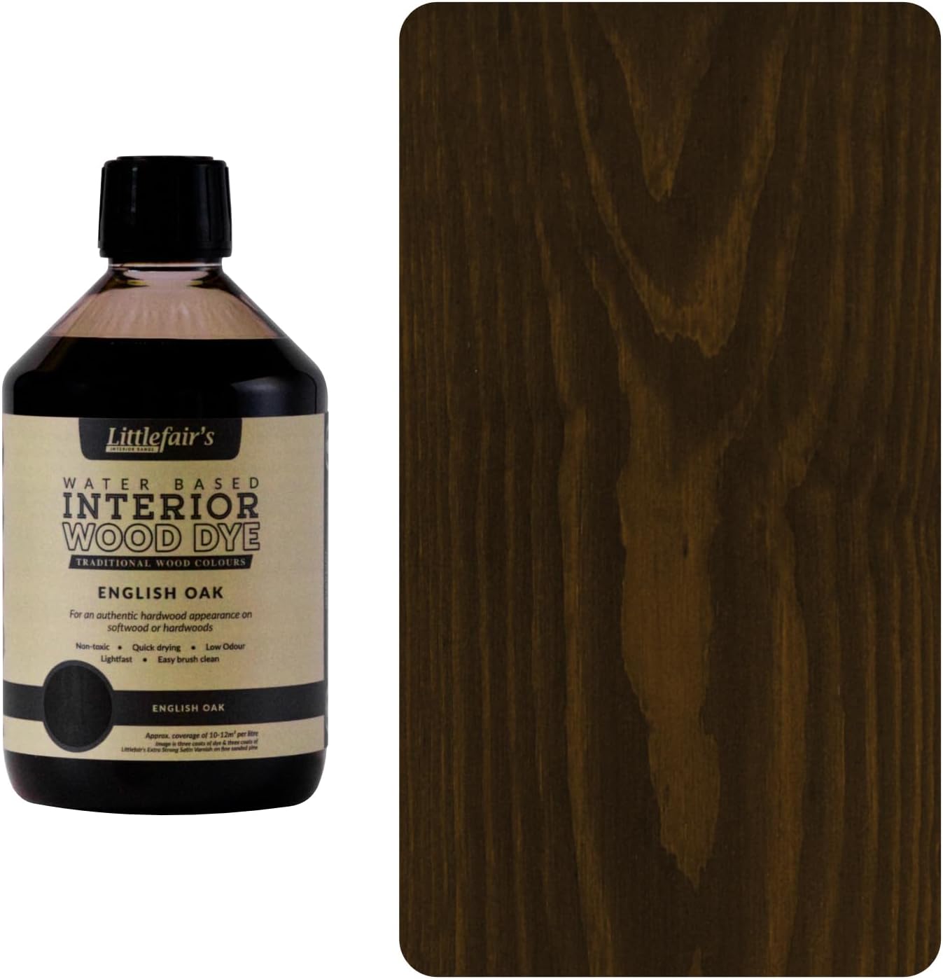 Littlefair's Wood Stain Water Based - 16.9oz/500ml - Indoor Furniture Stain Light & Dark Finishes - Special Non Toxic & Eco Friendly Formula - Wood Stain for Crafts - Color: English Oak
