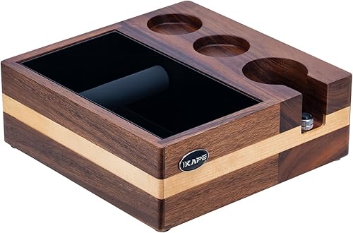 IKAPE Caja de golpes y estación de apisonamiento 4 en 1 de 51 y 2.126 in, base organizadora de accesorios de caoba natural