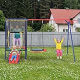 Multifunktionales Outdoor-Set,Kinder Spielgerät mit Trampolin, Schaukel,Rutsche&Basketballkorb – Multifunktionaler Spielplatz für Garten,mit Sicherheitsnetz,Nestschaukel & stabi (336 * 217 * 198cm)