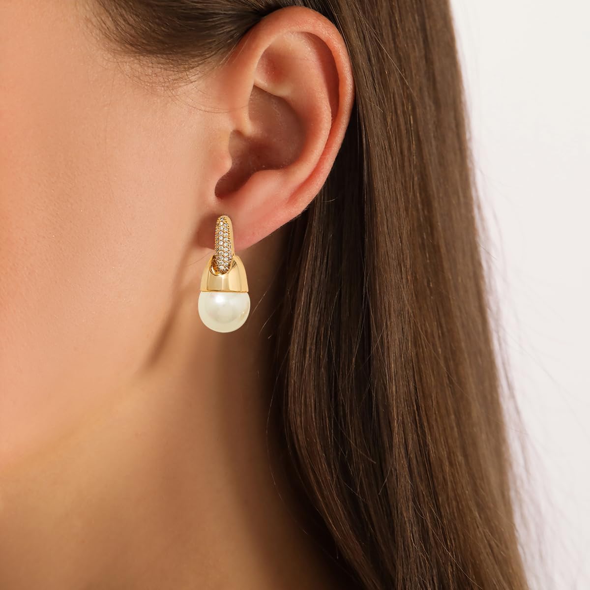 Shell Pearl Drop Earrings - 14K Pearl Dangle Earrings with Cubic Zirconia - Teardrop pearl Earrings for Women - Image 3