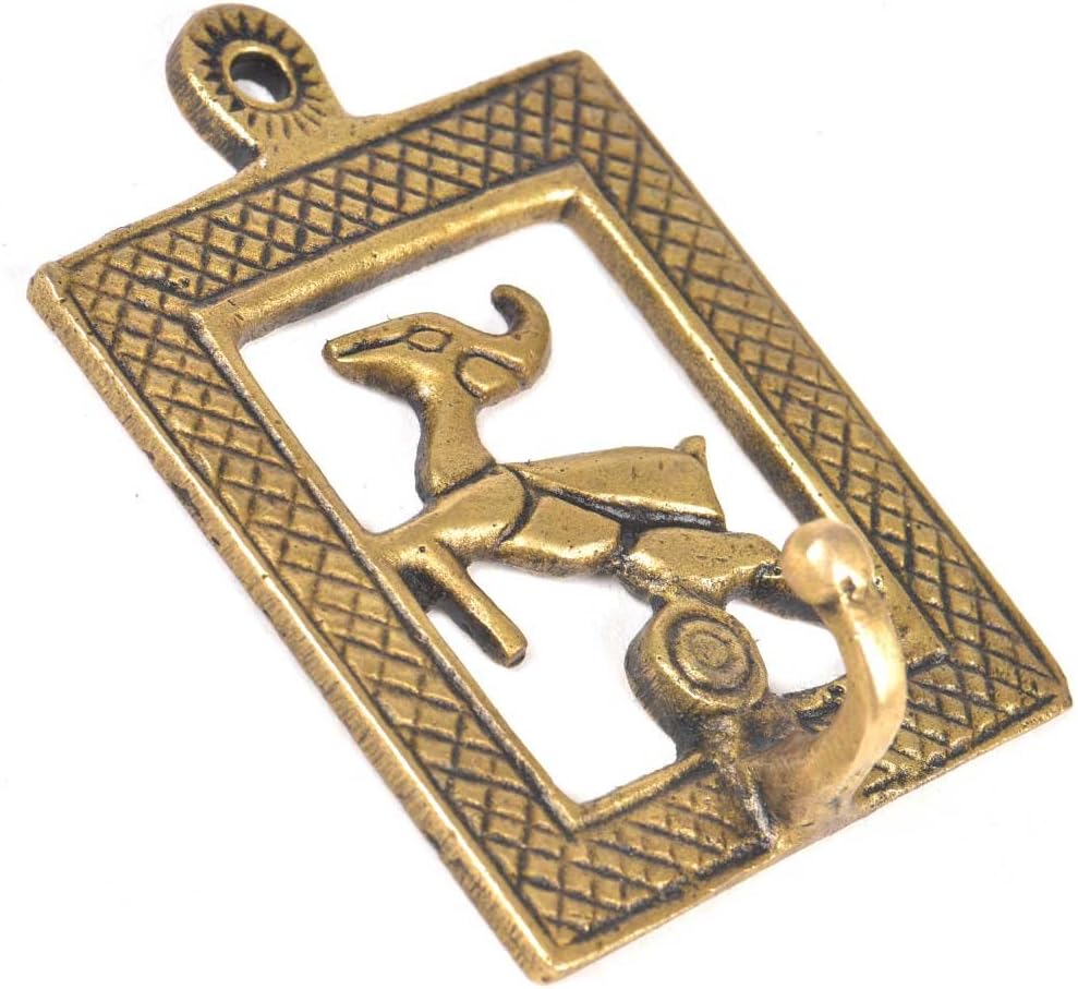 Indian Shelf Artistic Gold Brass Heavy Duty Decorative Vintage Key Holder, Key Wall Hooks for Hanging Coats, Jackets, Leash, Hat, Towel, Backpack, Purse, Handbag for Decor Accents