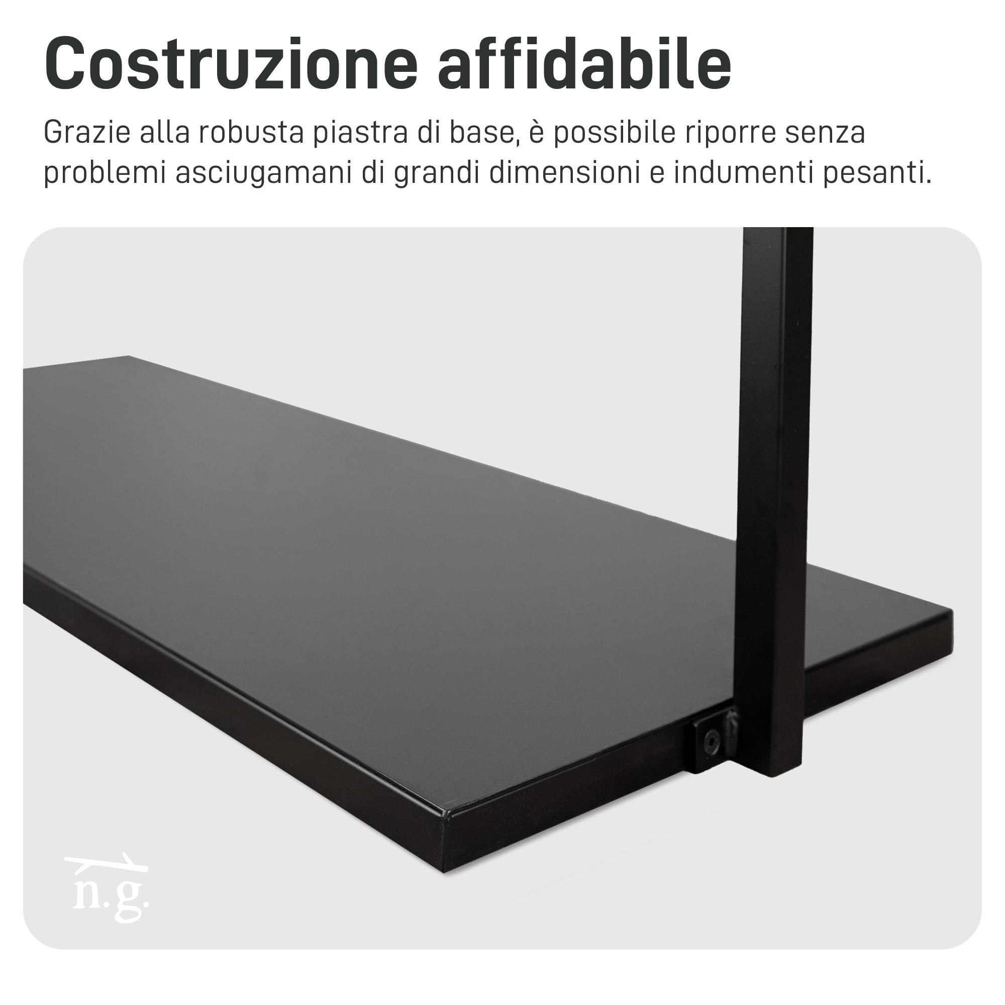 Natural Goods Berlin Appendiabiti BASIS (nero, 100 cm) – Asta appendiabiti in metallo robusto – Asta appendiabiti autoportante per camera da letto, soggiorno e ufficio