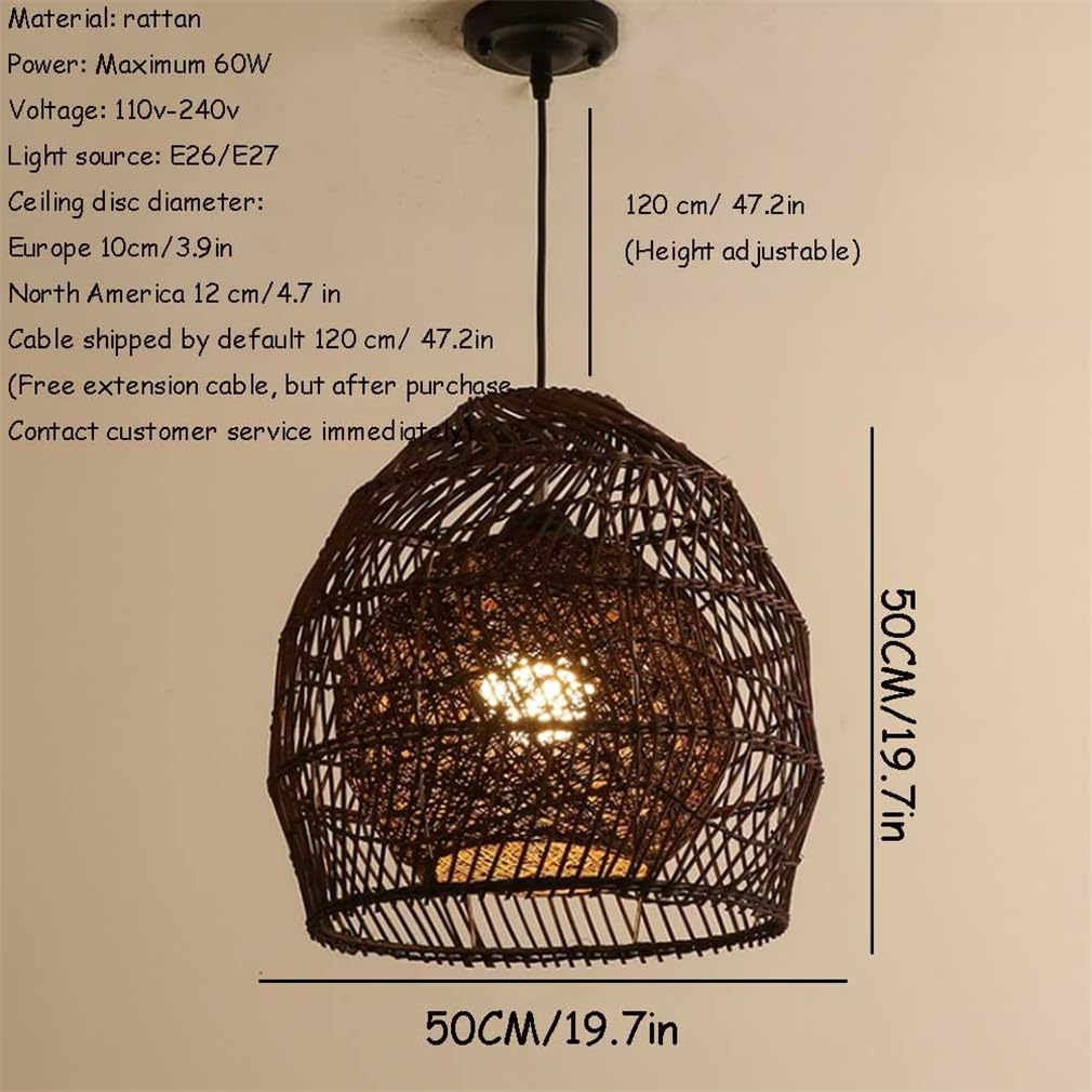 Pantalla de lámpara de iluminación con Tejido Wicke, acabado Negro, diseño de cesta para Sala de estar, entrada, bombillas LED E27, lámpara de altura Ajustable, a, 50 cm