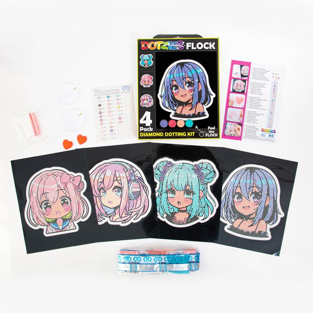 DIAMOND DOTZ Neon Flock Anime Girls Diamond Painting Kits for Adults - Colorful Diamond Art Kits a Relaxing Creative Craft Kit with Dotz Gems 10x8