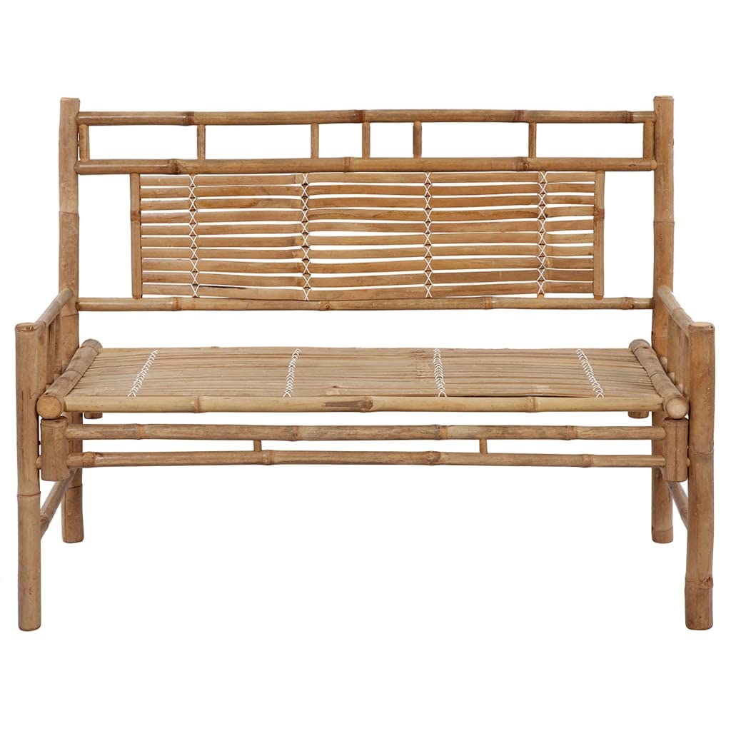 Banco de jardín de bambú de 120 cm con cojín, banco de bambú resistente a la intemperie e impermeable, con respaldo y cojín de poliéster impermeable con cintas de fijación,