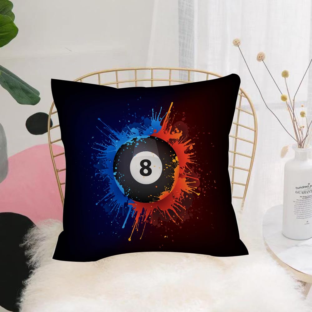 HYMSXW Cushion Cover,Throw Pillow Case Home Decorative for Living Room Bedroom Sofa Chair 20X20 Inch,Dynamic billiards design, billiards 8 are exploding blue and red paint splashed,Pillowcase 50X50cm
