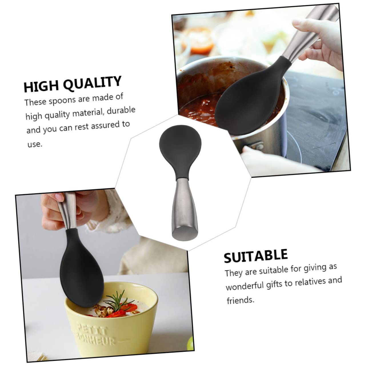 OFFSCH 2pcs Rice Spoon Serving Spoons Rice Scooper Serving Spatula Serving Steel Spoons Silicon Serving Utensils Scoops Kitchen Gadgets Kitchen Supplies Grey Stainless Steel