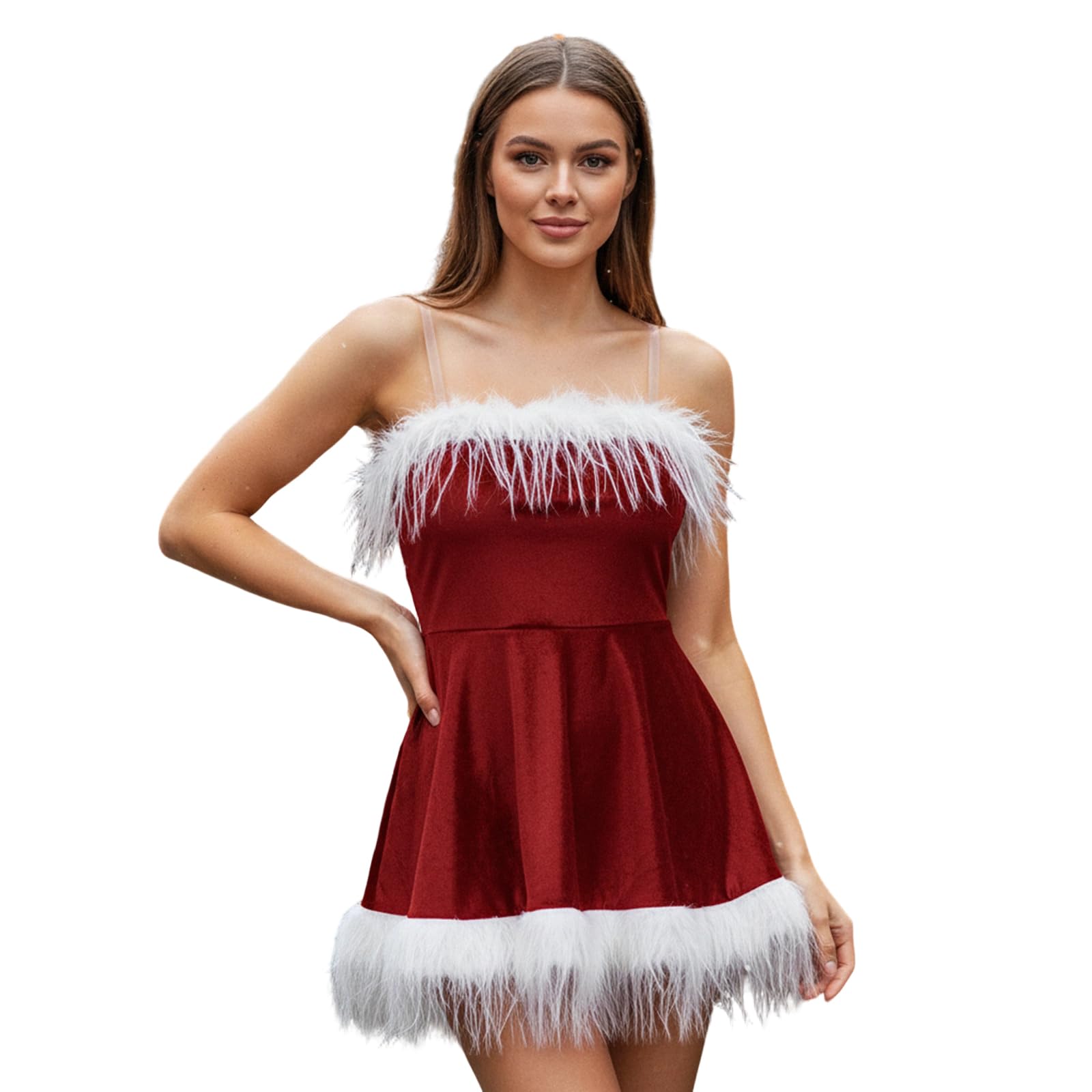 Mrs Santa Claus Costume Off Shoulder Sequined Velvet Fur Trim Patchwork Christmas Dress Sexy Santa Dresses with Belt (N-01, L)