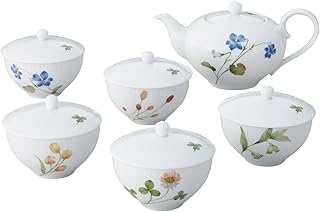 Noritake ノリタケ 湯呑 ( 蓋付き ・ ポット付き ) セット 湯呑:156cc ポット:500cc あづまの路 電子レンジ対応 食洗機対応 6個 ファインポーセレン WY1011/1654-15