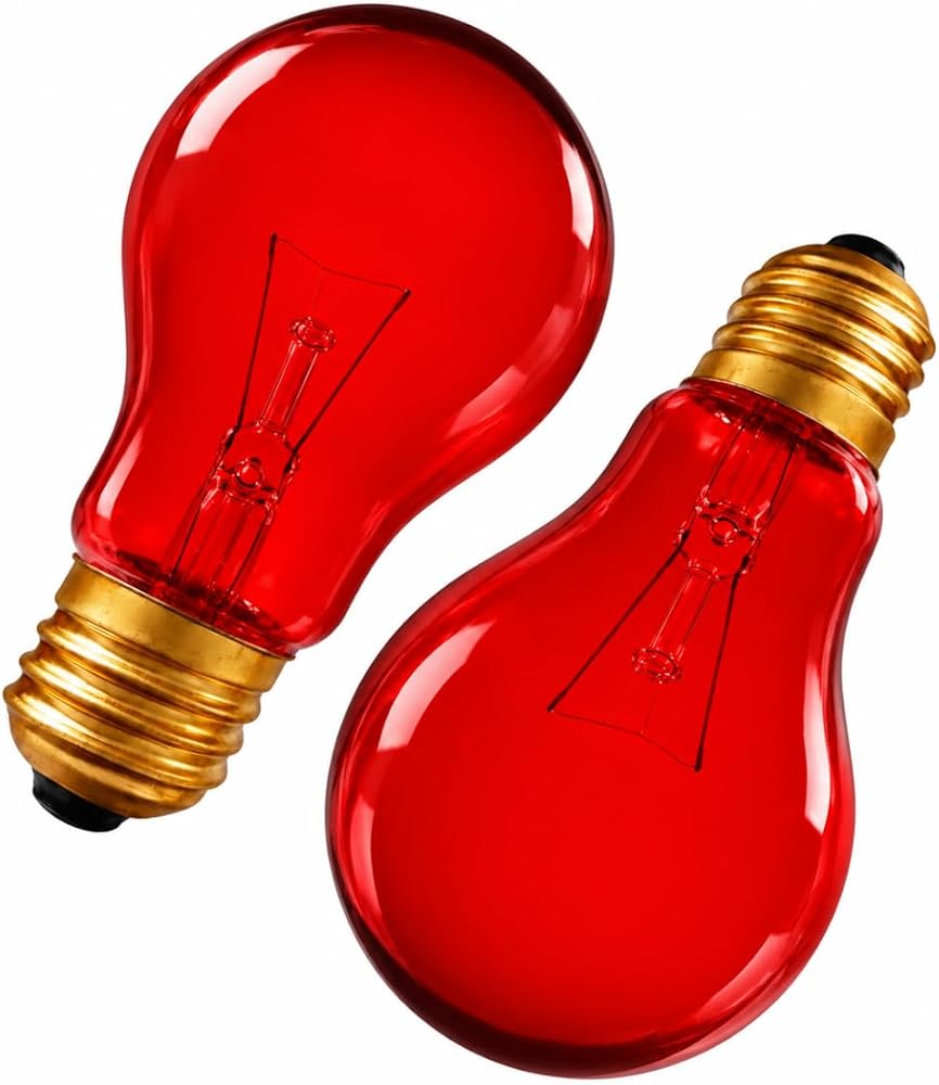 Red 60 Watt Incandescent Light Bulbs, E26 A19 60W Stepless Dimming Red Light Bulbs 540 lm, Vintage Clear Glass Incandescent Filament Bulb for Home (2 Pack) — 사진 1
