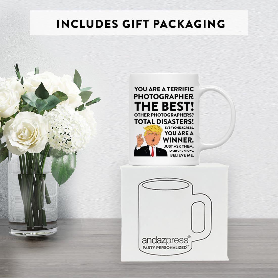 Andaz Press 11oz. Funny President Trump Coffee Mug, Photographer, 1-Pack, Includes Gift Box, Christmas Birthday Graduation Novelty Drinking Cup Gift Idea