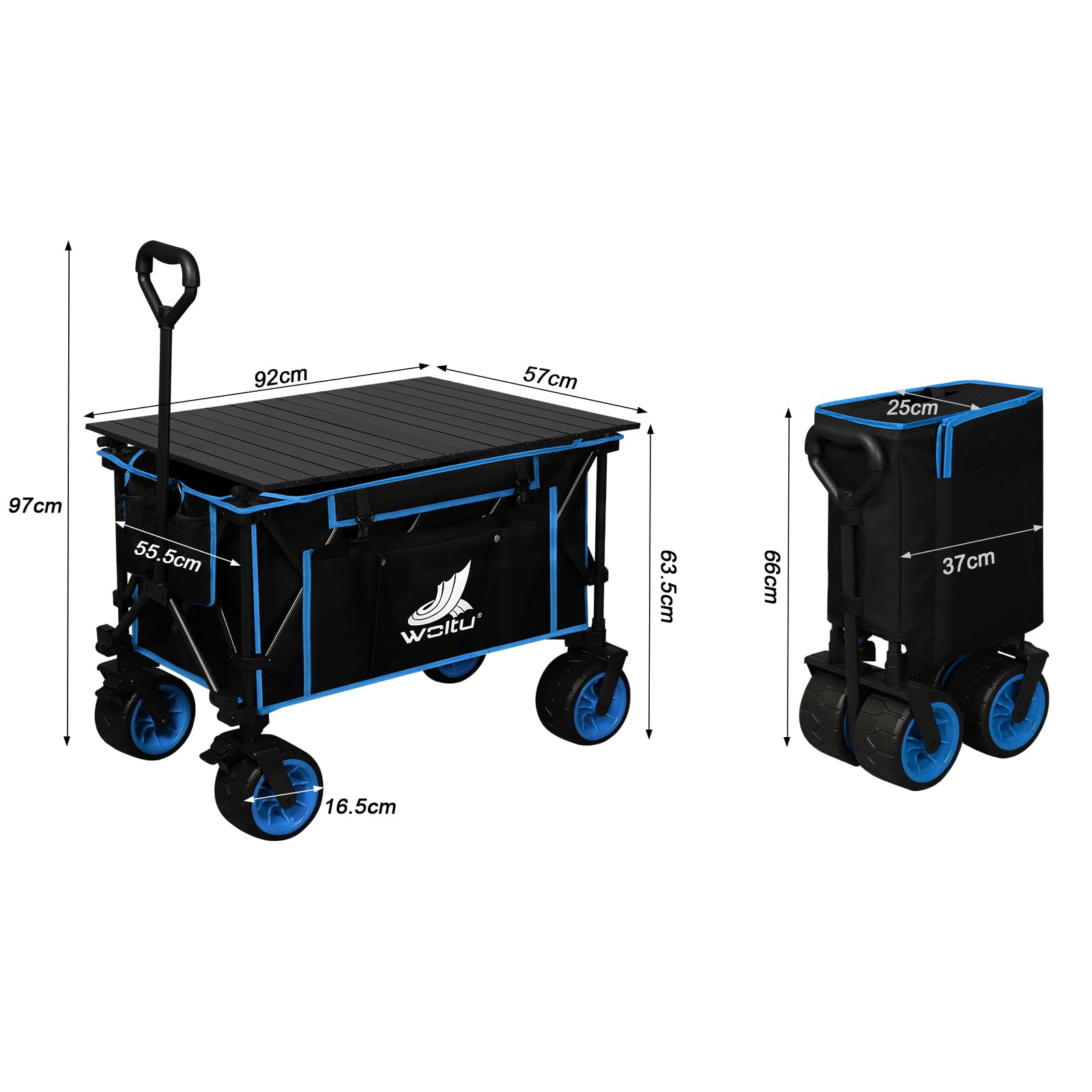 WOLTU Chariot de Jardin à roulettes, Chariot Pliable avec Plateau Amovible, Capacité 120kg, en Tissu Oxford+Acier, Noir+Blue
