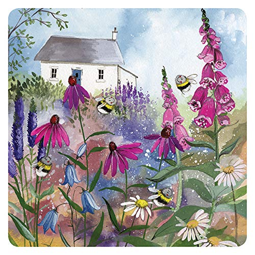 Alex Clark Coaster - Bee Garden (Single) - Flowers - Country Cottage - Bees - Wildlife - Original Design By - Cork Back