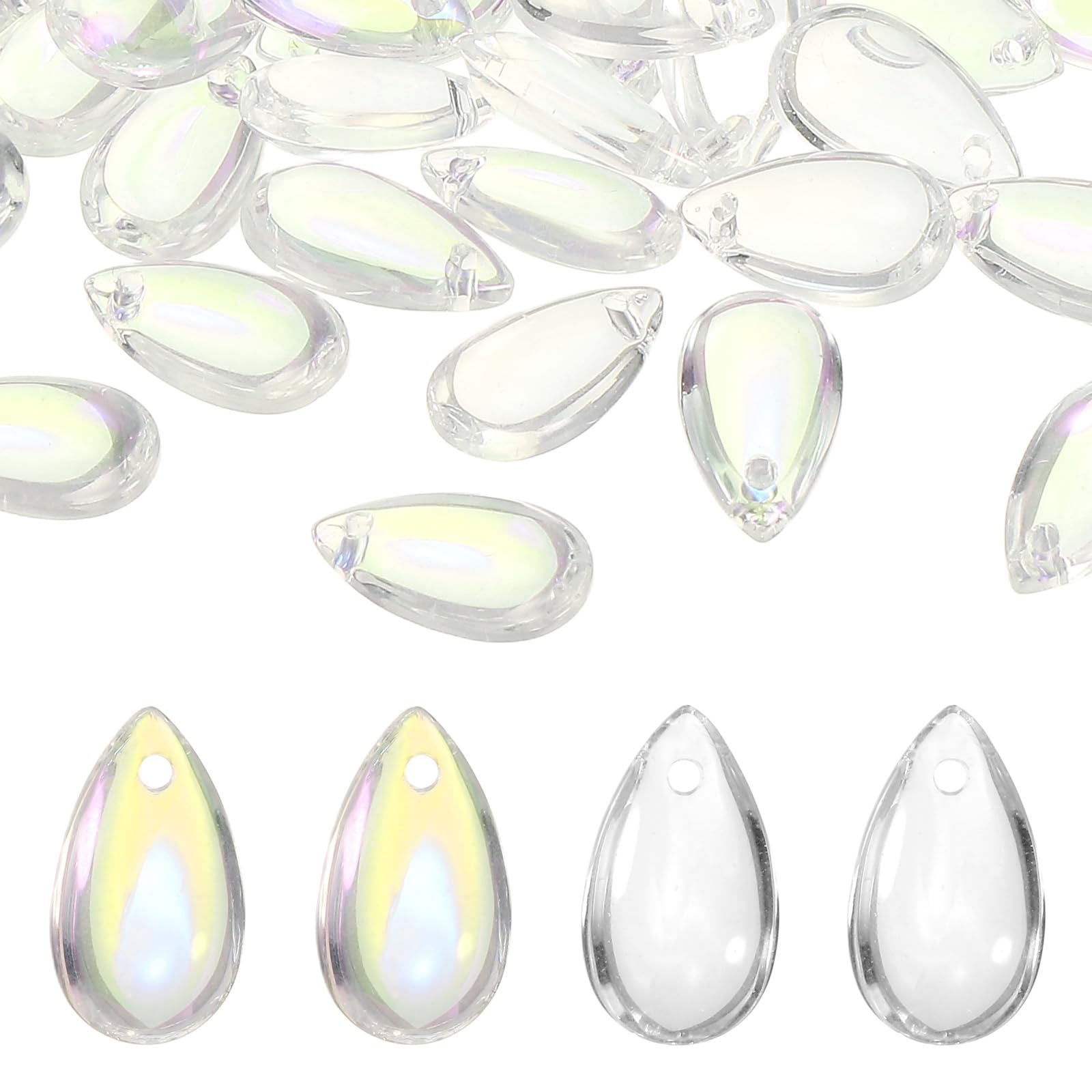 PATIKIL Teardrop Beads, 100Pcs Crystal Tear Drop Top Drilled Pendants Charm Teardrop Czech Glass Beads for DIY Jewelry Making Bracelets Necklace Earrings Craft, Clear Blue White Tone
