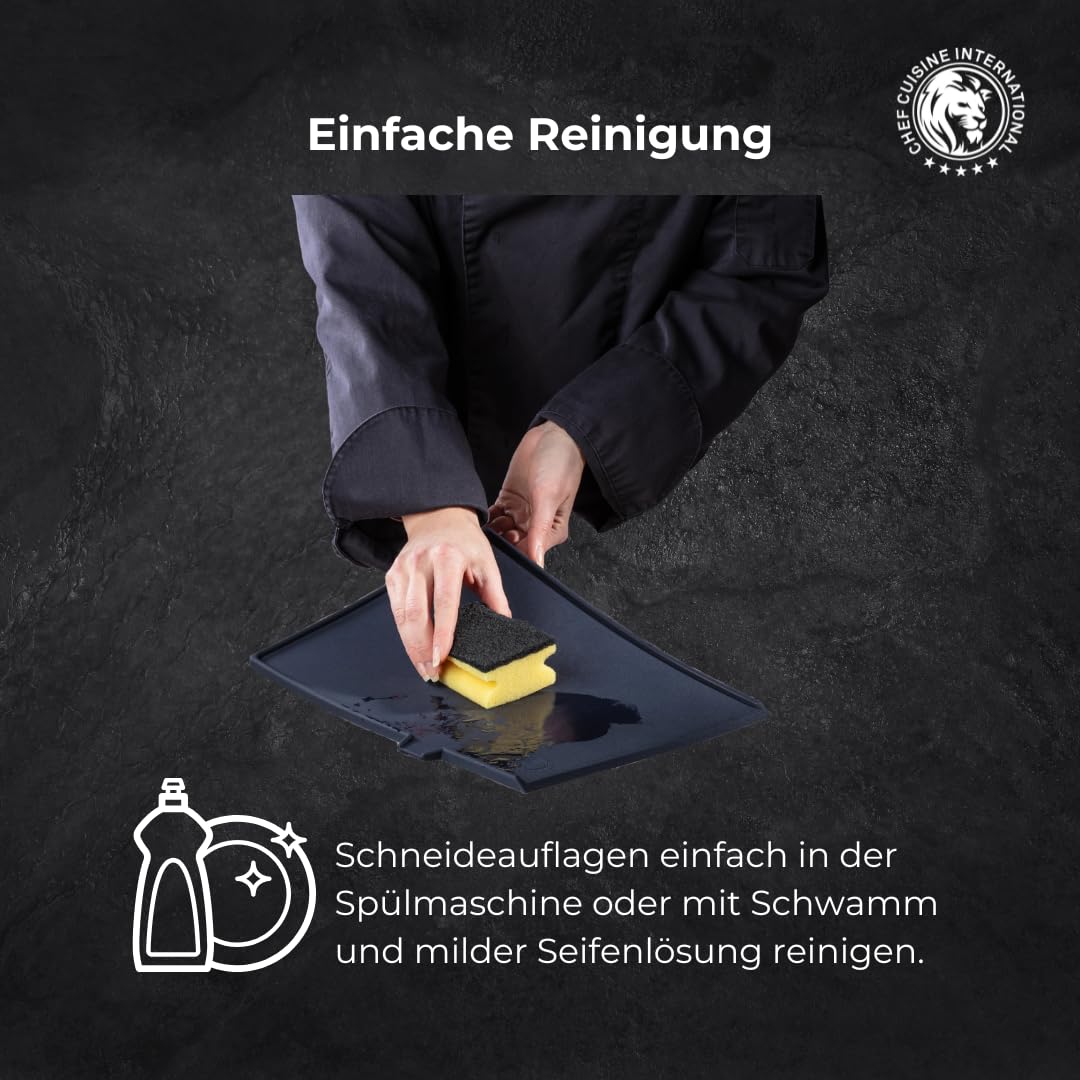 Chef Cuisine Schneideunterlage Kunststoff Küche – Set aus 3 flexiblen Schneideauflagen in verschiedenen Größen, rutschfest, schnittfeste Schneideauflage zum Schutz vor Kratzern und Verfärbungen, grau