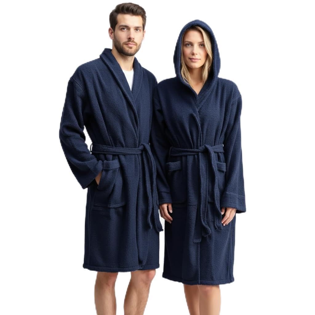 BOSKIMO Unisex Hooded Bathrobe 100% Oeko-Tex Cotton - Robe for Men and Women - American Terry 420gsm - Soft and Highly Absorbent, Navy Blue, XXL