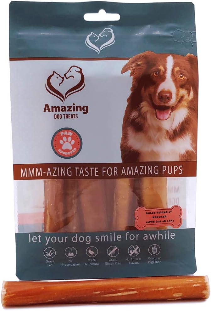 Amazing Dog Treats Bully Sticks Regular 6 in 10 Pack