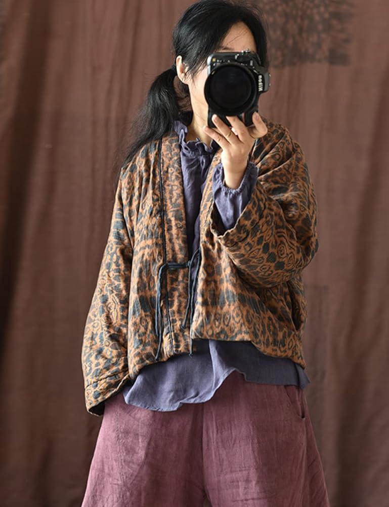 NFYM Giacca da donna autunnale leggera trapuntata sottile aperta frontale vintage stampata patchwork cappotti corti, Blu, taglia unica NFYM Giacca da donna autunnale leggera trapuntata sottile aperta frontale vintage stampata patchwork cappotti corti, Blu, taglia unica