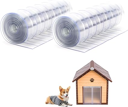 ClawJaw Dog Door Replacement Flaps, Dog House Flap-11.8" W x 4.1 L [2 pcs], Plastic Vinyl Door Strips for DIY Pet Door - Doghouse or Kennel Door Flap, Clear