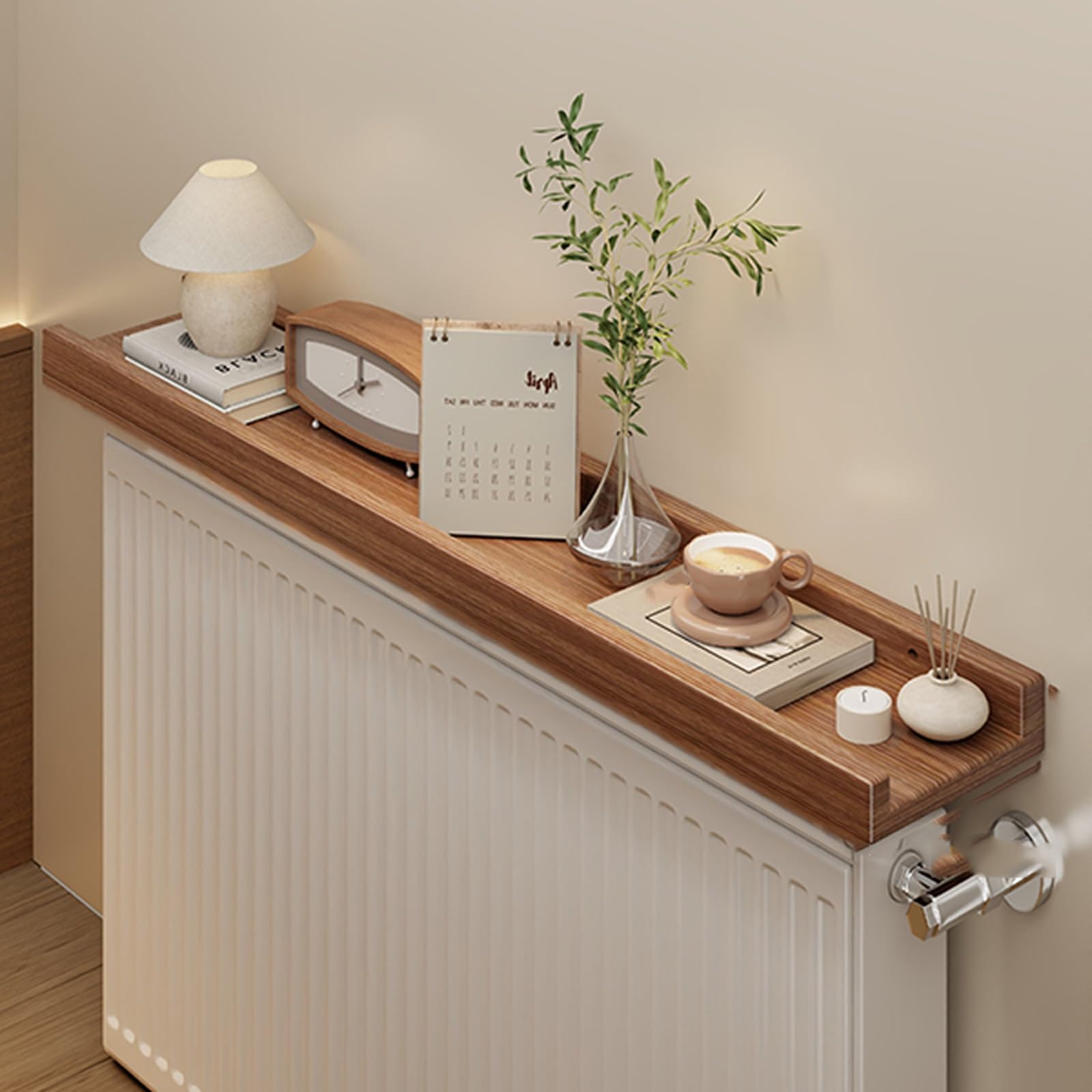 Mensola per termosifone, in metallo spesso, design salvaspazio, per soggiorno, camera da letto e corridoi, marrone, 60 x 15 cm, elegante soluzione per la decorazione della casa