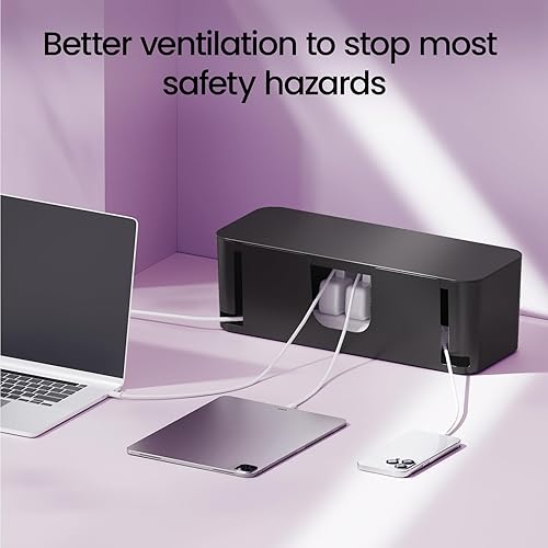 Miniatura 4 de DELAMU Paquete de 2 Cajas Organizadoras de Cables Negras Caja Ocultadora de Cables, Caja Organizadora de Cables de Alimentación Grande para Negro