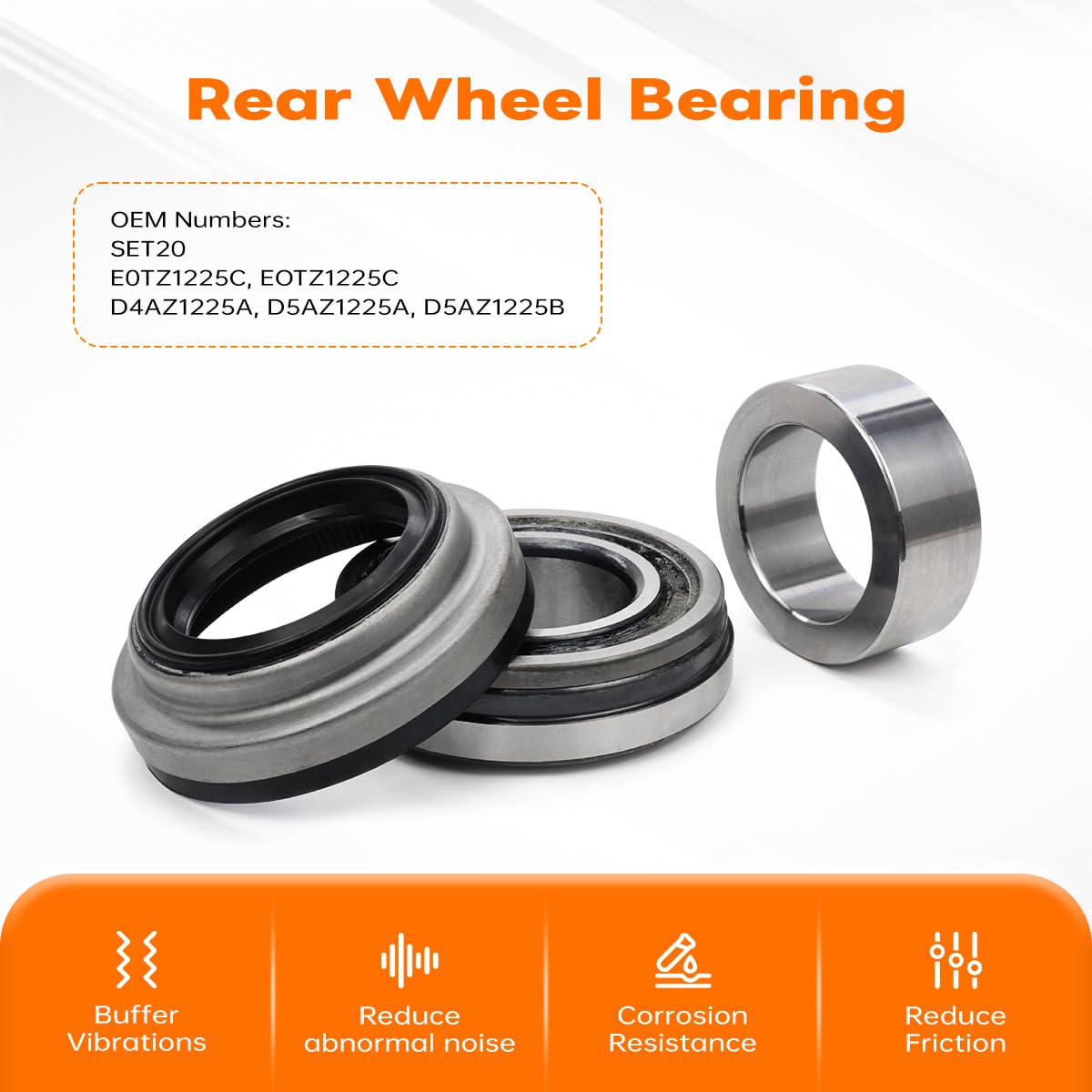 SET20 Rear Wheel Bearing and Race Set Compatible with 1973-1988 Ford Bronco E-100 E-150 F-100 F-150 & 1974-1979 Lincoln Continental & 1974-1979 Mercury Colony, Rear Wheel Seal Replace OEM #D4AZ1225A