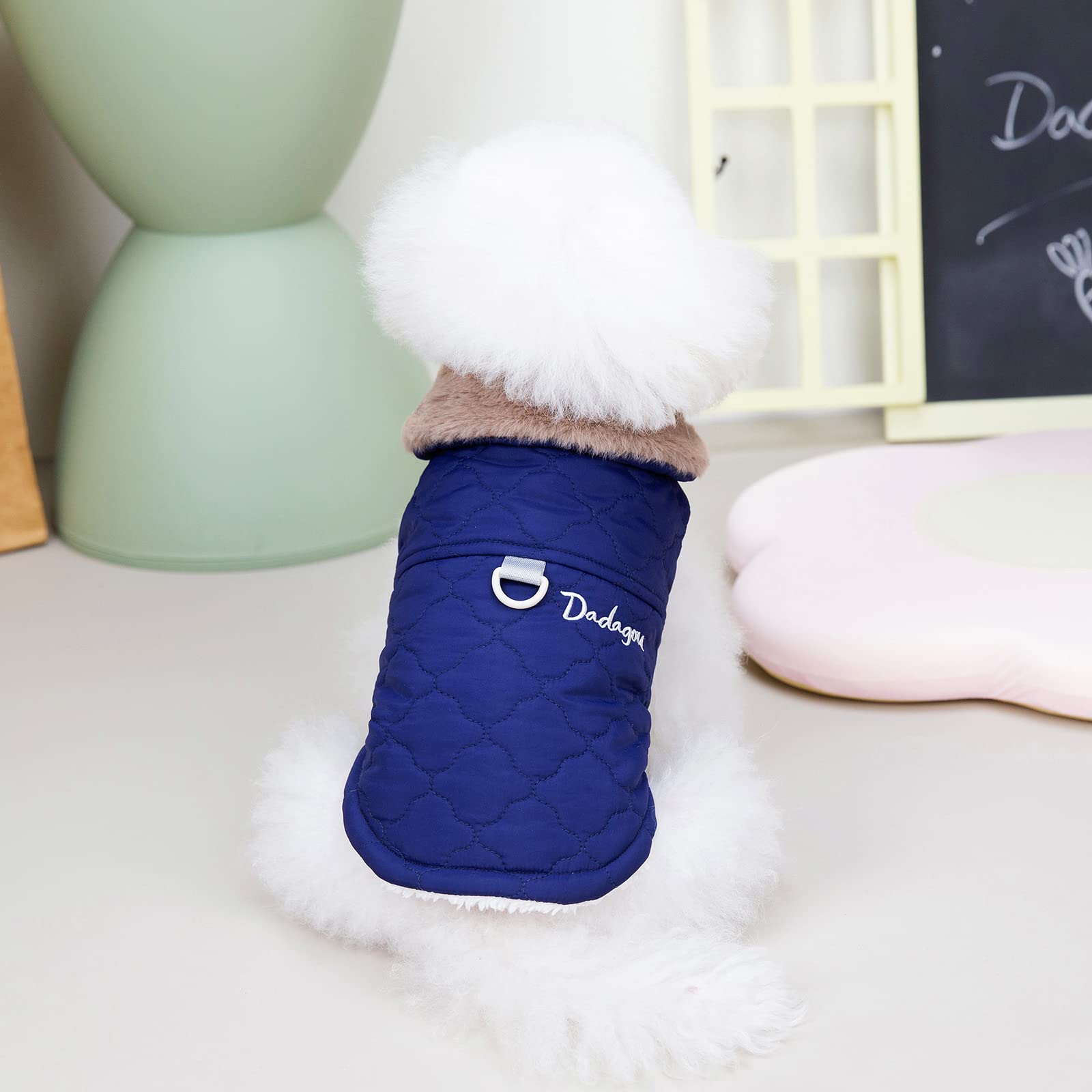 Izefia Dog Coat Cold Weather Windproof Jacket Fleece Warm Sweater Winter Thick Clothes Vest Collar Tank Top for Small Dog Medium Cat Blue XL - Image 4