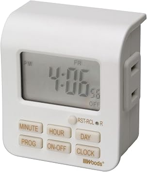 Southwire Woods 7-Day Indoor Digital Timer - Dual Outlets - Energy-Saving Digital Timer - LED Compatible - Easy-to-Use Electrical Devices Timer - White