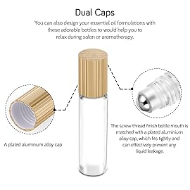 PrettyCare Essential Oil Roller Bottles 10ml (24 Pack Clear Glass Bottle with Bamboo Lid, 4 Extra Roller Balls48 Labels, 2 Openers, 2 Funnels, 4 Droppers, Roller Balls For Essential Oils