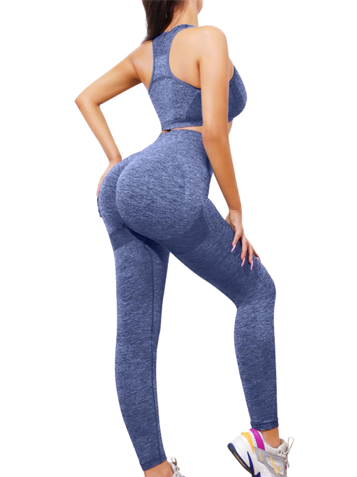 SHEKINI Conjunto Deportiva para Mujer 2 Piezas Yoga Traje Entrenamiento Para Gym Mallas de Yoga Sin Costuras y Sujetador Deportivo Elástico Ropa de Gimnasio