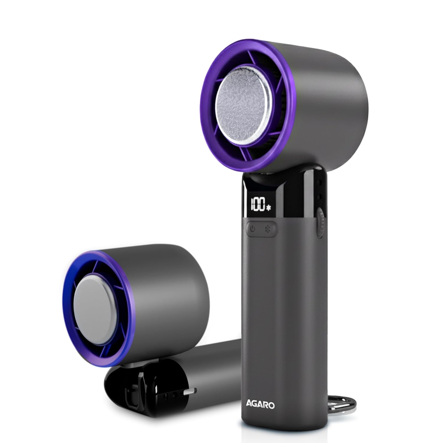 AGARO Regency Mini Handheld Fan with Ice Touch Technology, 100 Adjustable Speeds, 4000mAh Rechargeable Battery, USB-C Charging, Foldable Portable Fan with Smart Digital Display, Use for Home