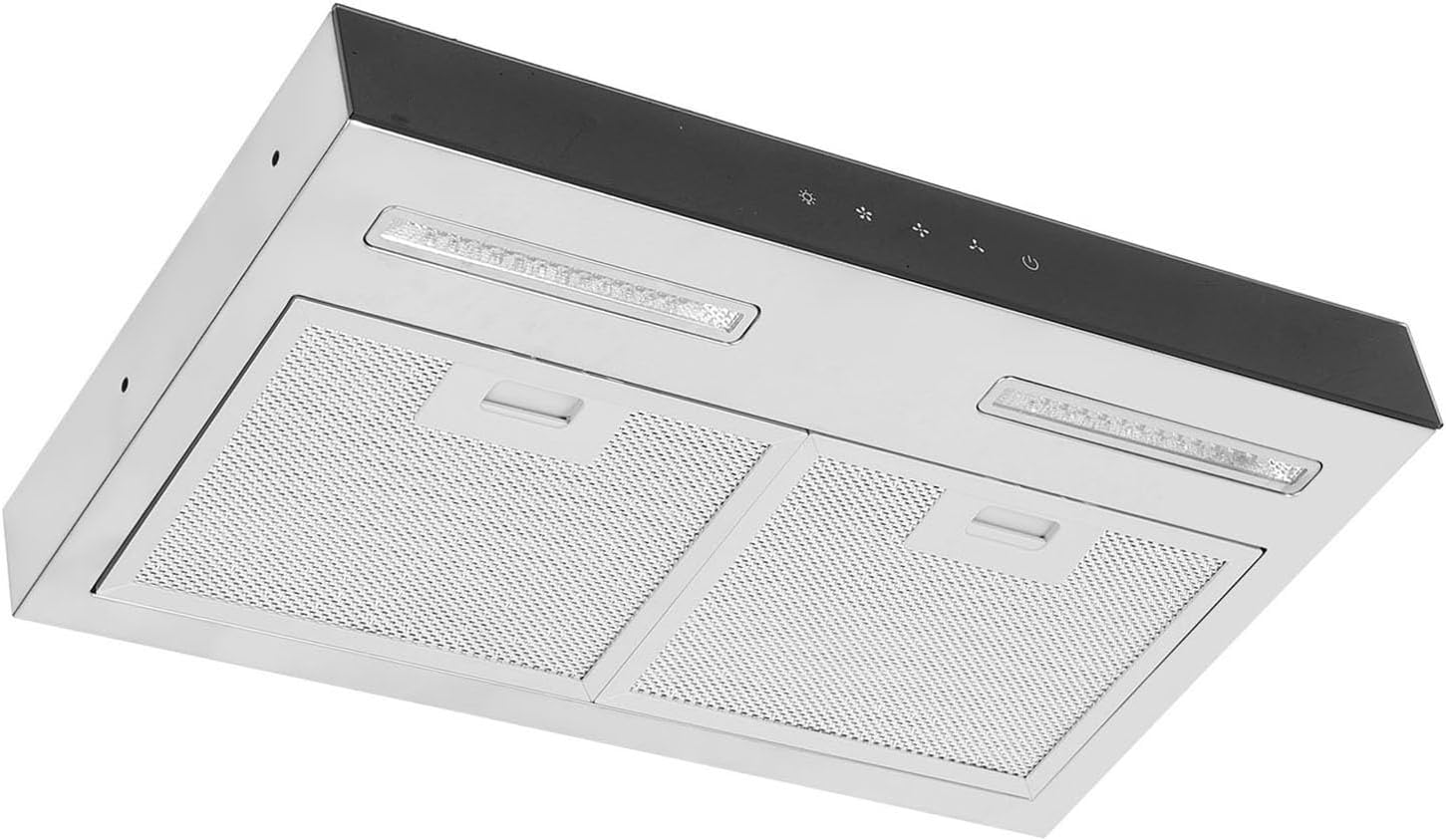 RV Stove Range Hood Stainless Steel Dual Exhaust Fan Touch Control 3 Adjustable Gear LED Light Range Hood for Wagon Yacht Ship DC12V