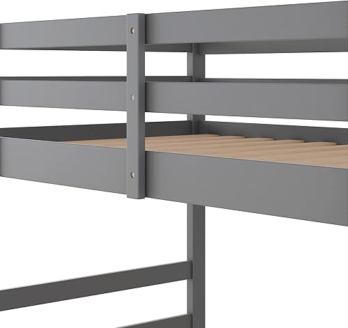 Miniatura 8 de Harper & Bright Designs Litera individual sobre individual para niños, litera baja con escalera y barandillas de seguridad, marco de litera de gris