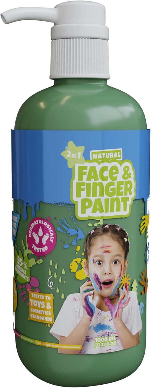 Natural Face & Finger Paint - 1000 ml Bottle Dispenser - Green