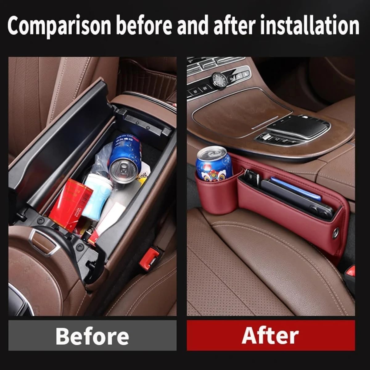 XAUCY Car Seat Gap Storage Box Multifunctional Storage Bag PU Leather Large Capacity Gap Filling For Phone Card Car Storage Supplies(Brown)