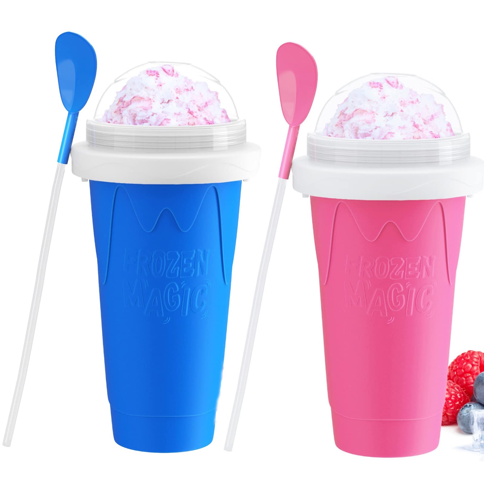 Slushy Cup,2 PACK Slushy Maker Cup Tik Tok Frozen Magic Squeeze Cup Cooling Maker Cup Freeze Mug Milkshake Smoothie Mug (BLUE+PINK)