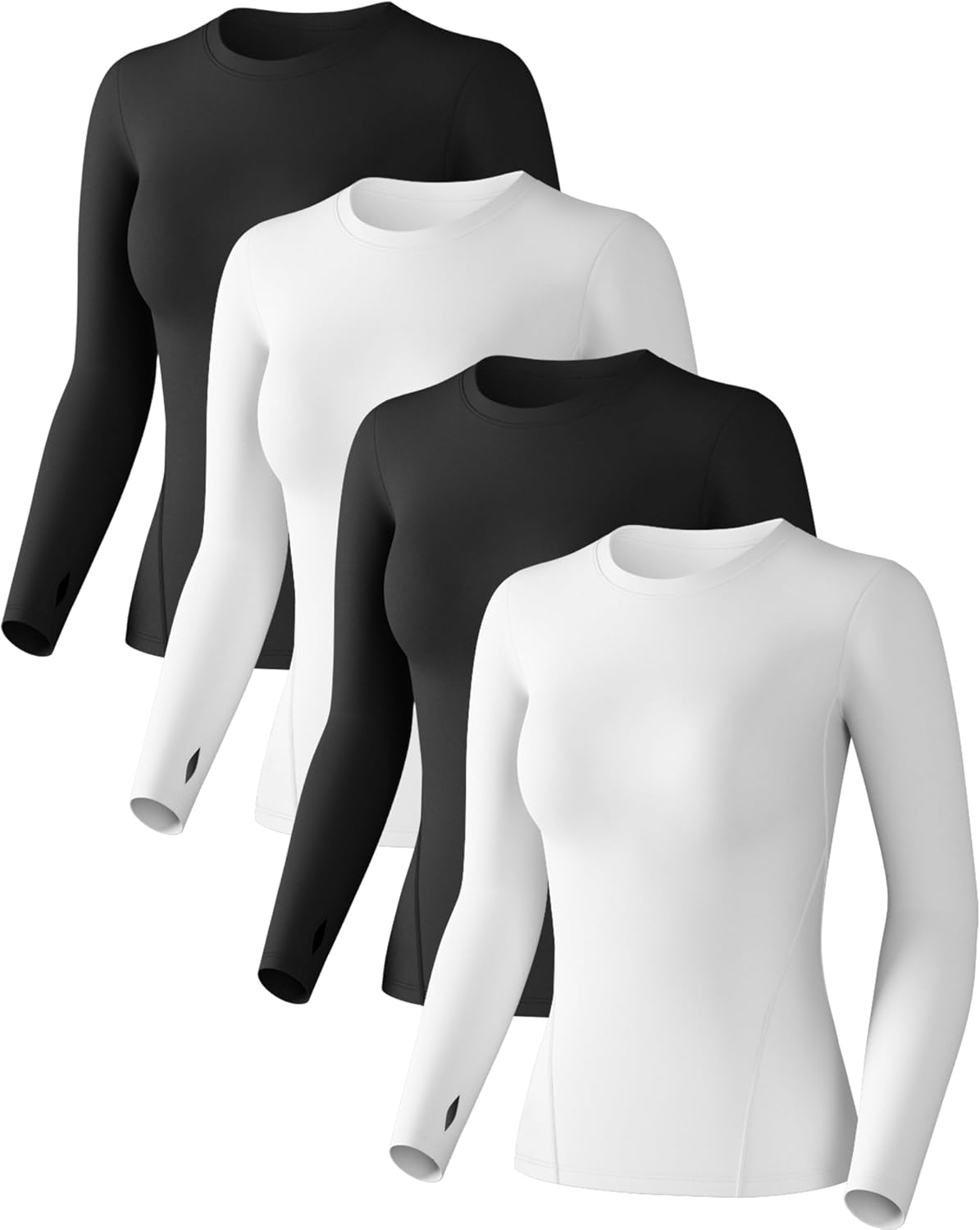 Women's Compression Shirt Long Sleeve Athletic Workout Tops Sun Protection Undershirt for Gym Yoga Running