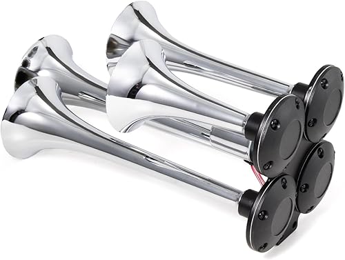 Vista 62 de FARBIN - Bocina de aire de 4 trompetas, 12/24 V, 178 dB, superpotente, incluye solenoide eléctrico, universal, para trenes, camiones, SUV y lanchas